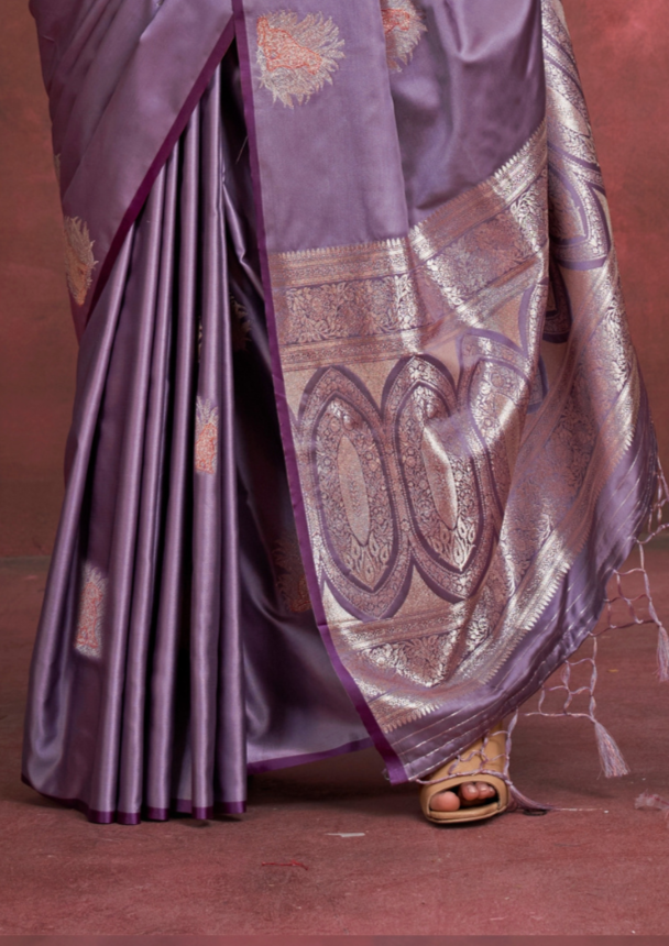 PURPLE-TONE TO TONE SATIN  - HANDLOOM WEAVING - BANARASI ZARI