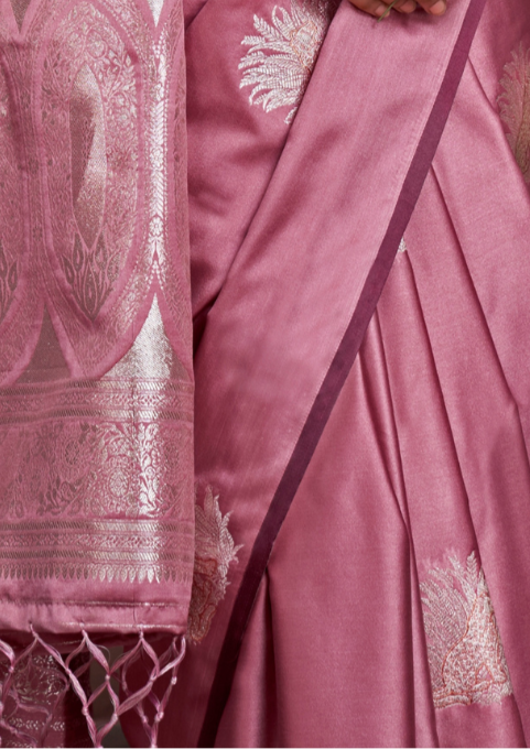 DARK PINK-TONE TO TONE SATIN  - HANDLOOM WEAVING - BANARASI ZARI