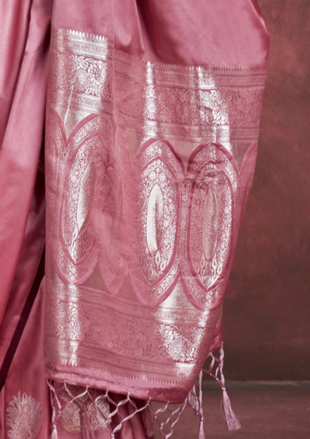 DARK PINK-TONE TO TONE SATIN  - HANDLOOM WEAVING - BANARASI ZARI