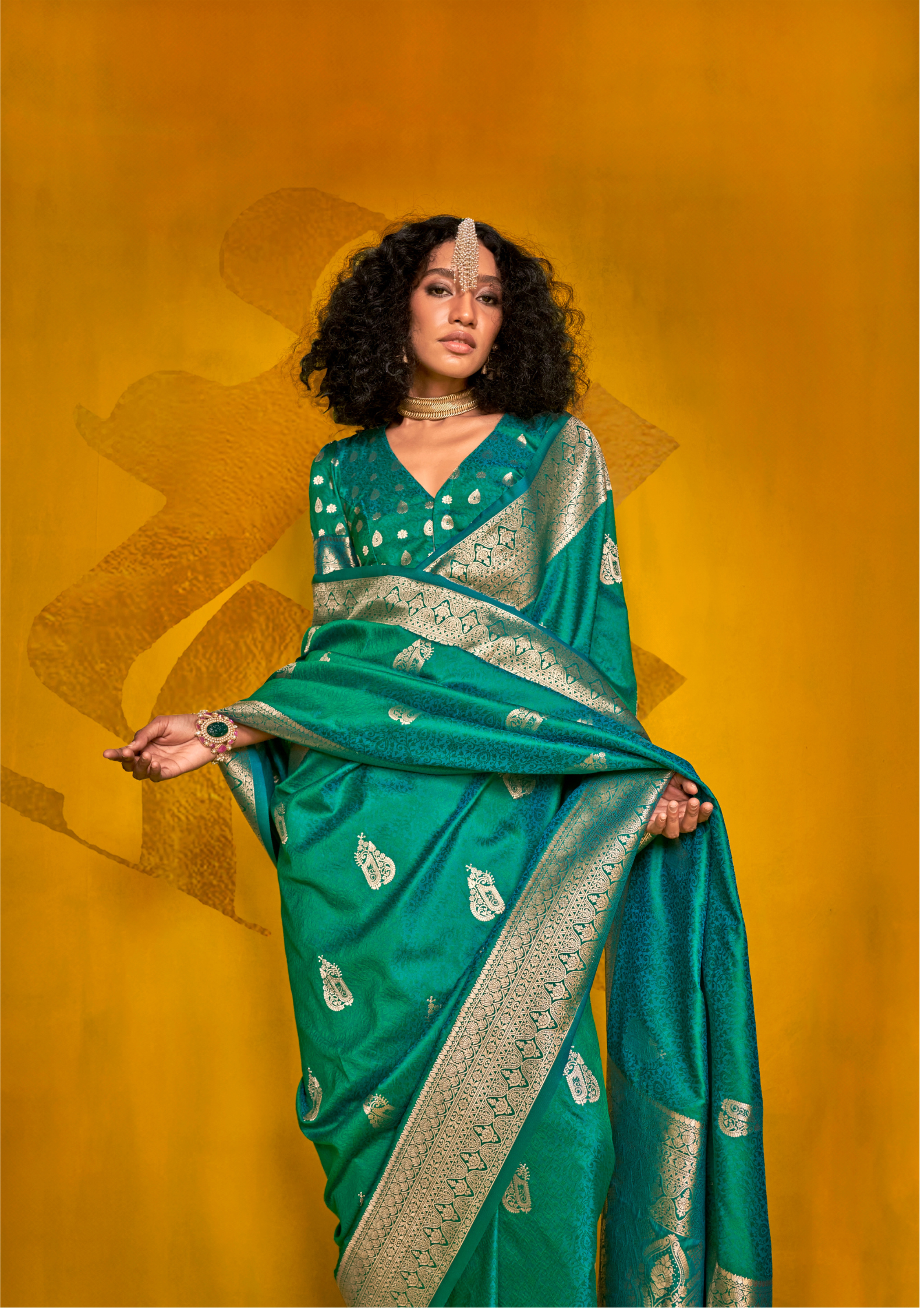 GREEN-TWO TONE HANDLOOM WEAVING SILK