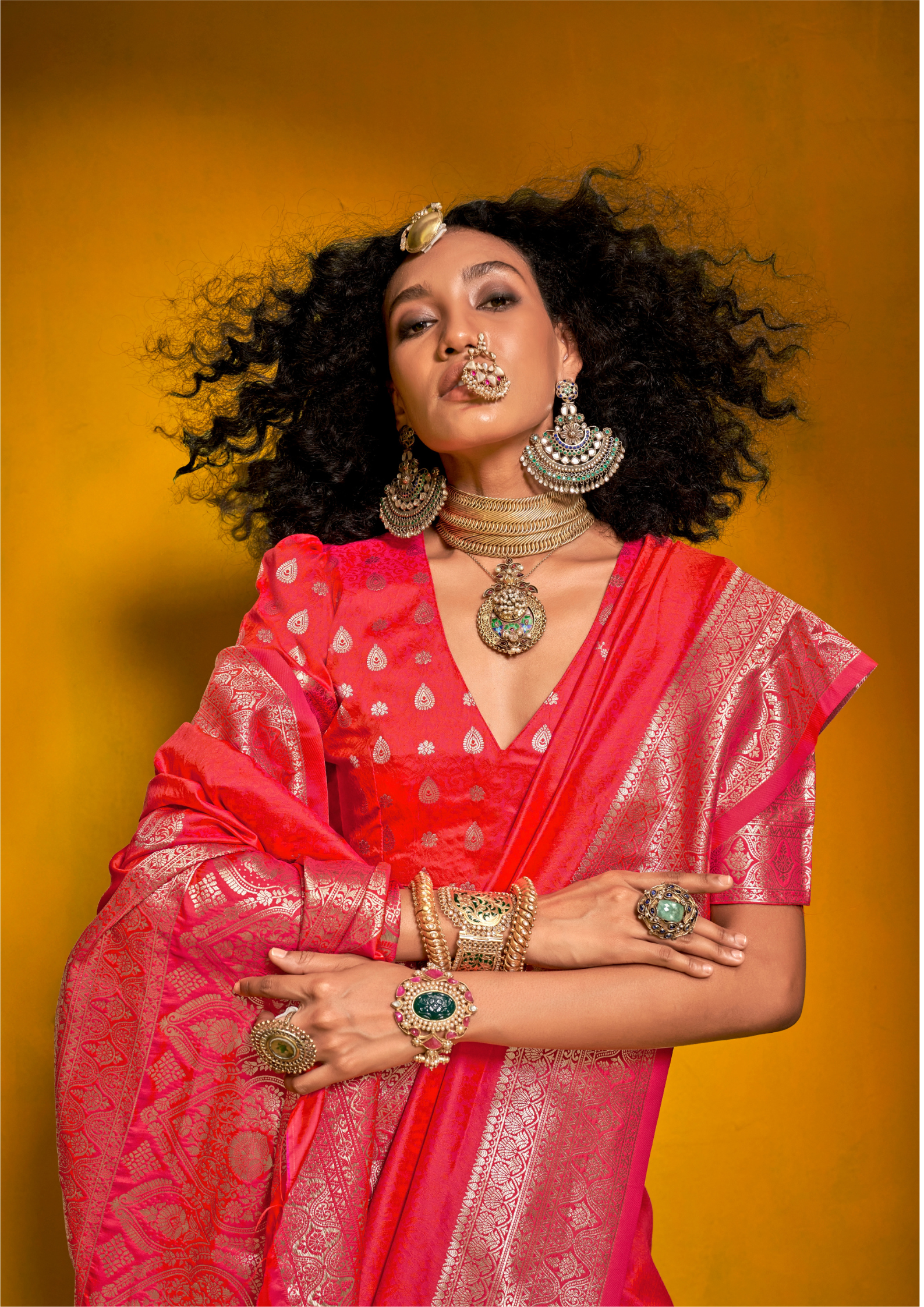 RED-TWO TONE HANDLOOM WEAVING SILK