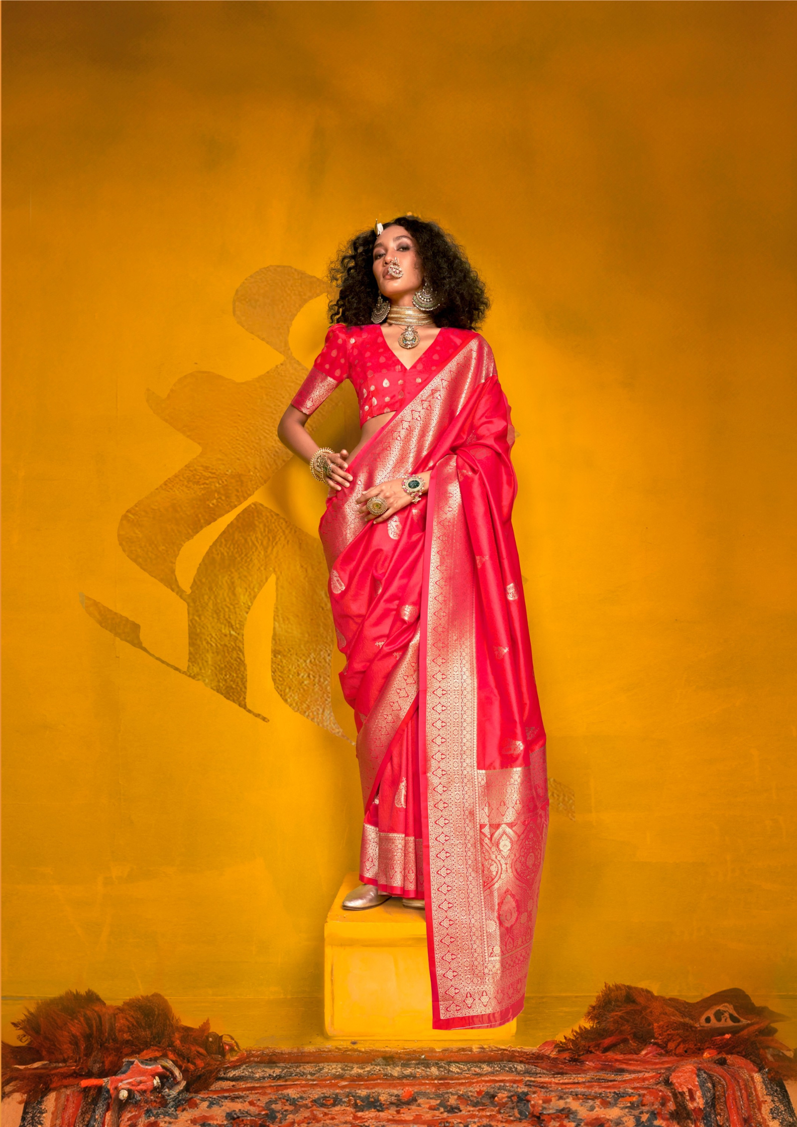 RED-TWO TONE HANDLOOM WEAVING SILK