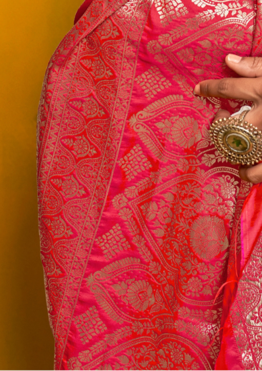 RED-TWO TONE HANDLOOM WEAVING SILK