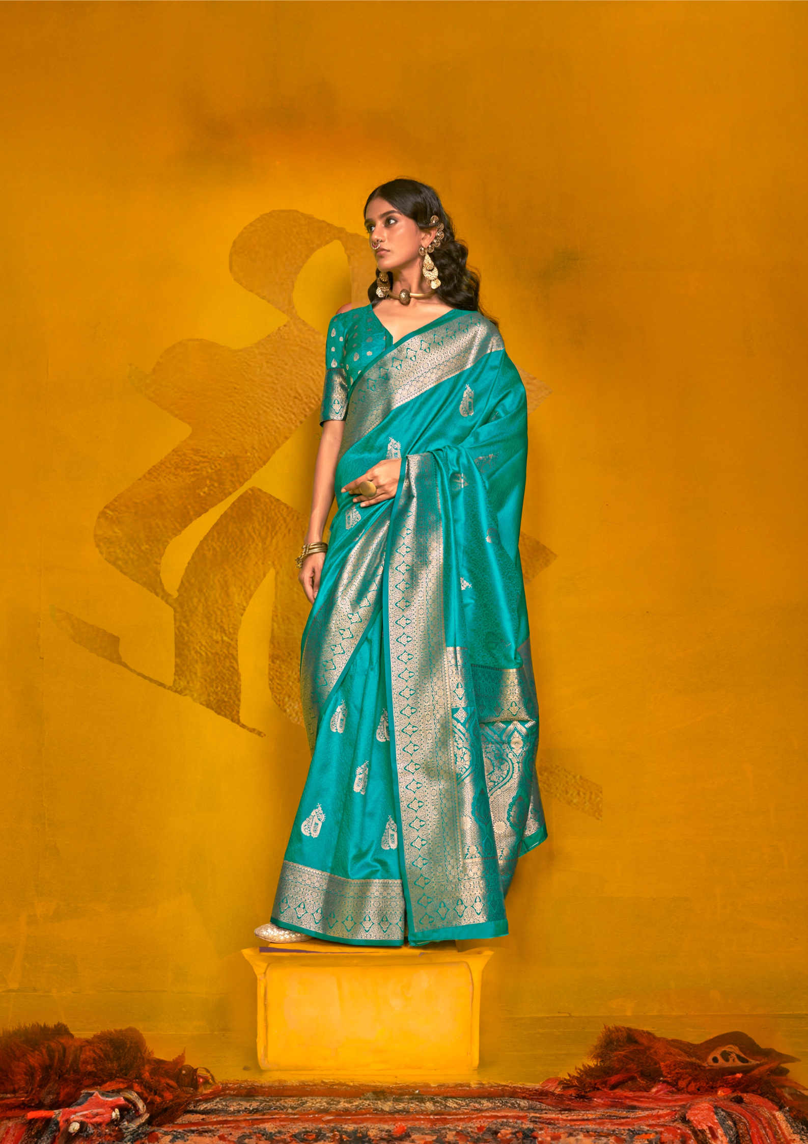 TEAL BLUE-TWO TONE HANDLOOM WEAVING SILK