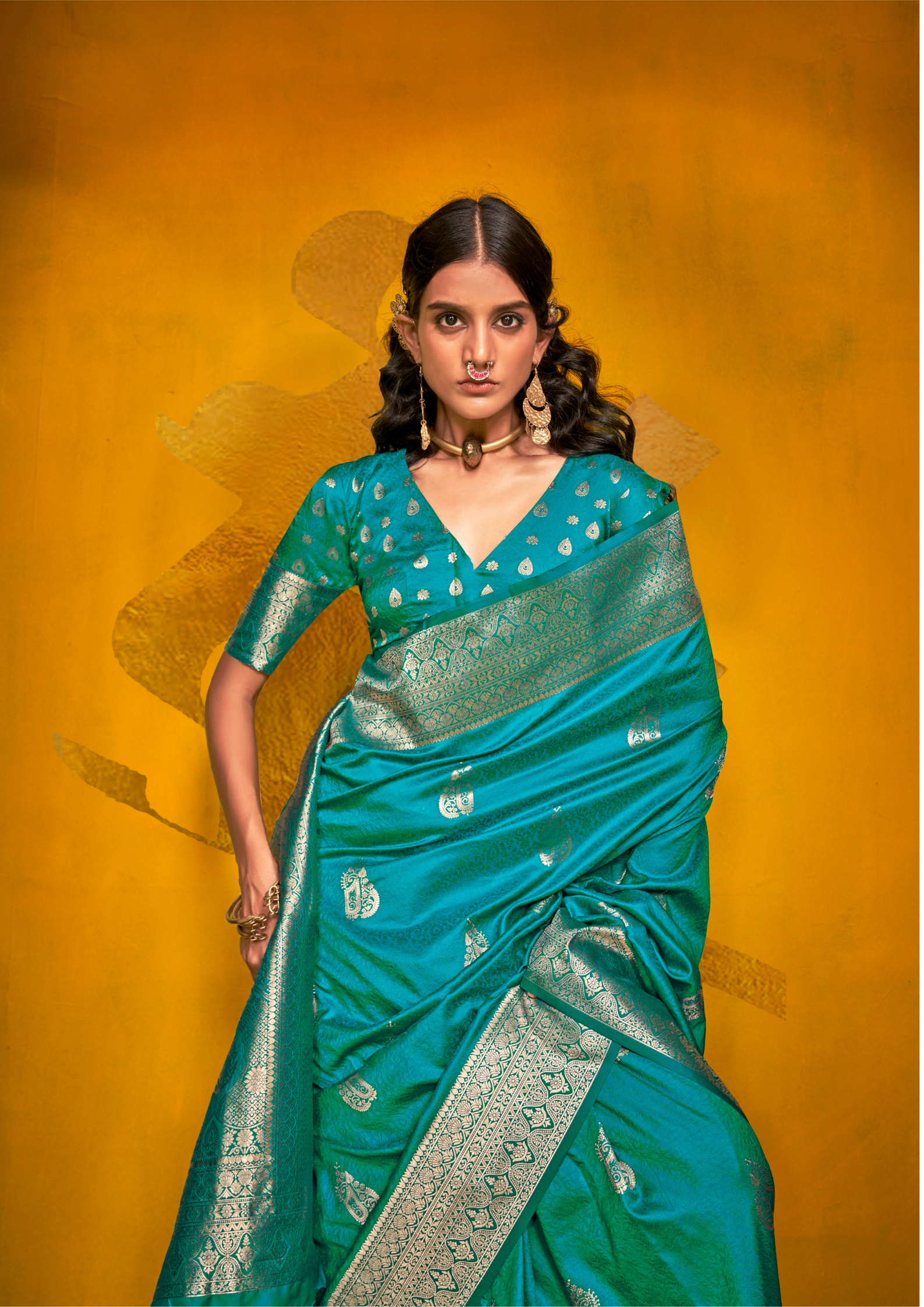TEAL BLUE-TWO TONE HANDLOOM WEAVING SILK