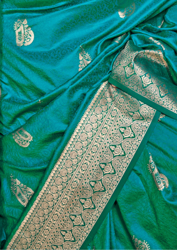 TEAL BLUE-TWO TONE HANDLOOM WEAVING SILK