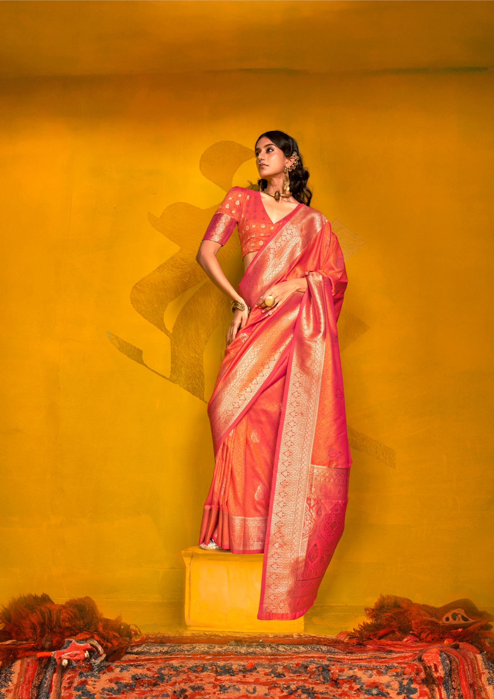 ORANGE-TWO TONE HANDLOOM WEAVING SILK