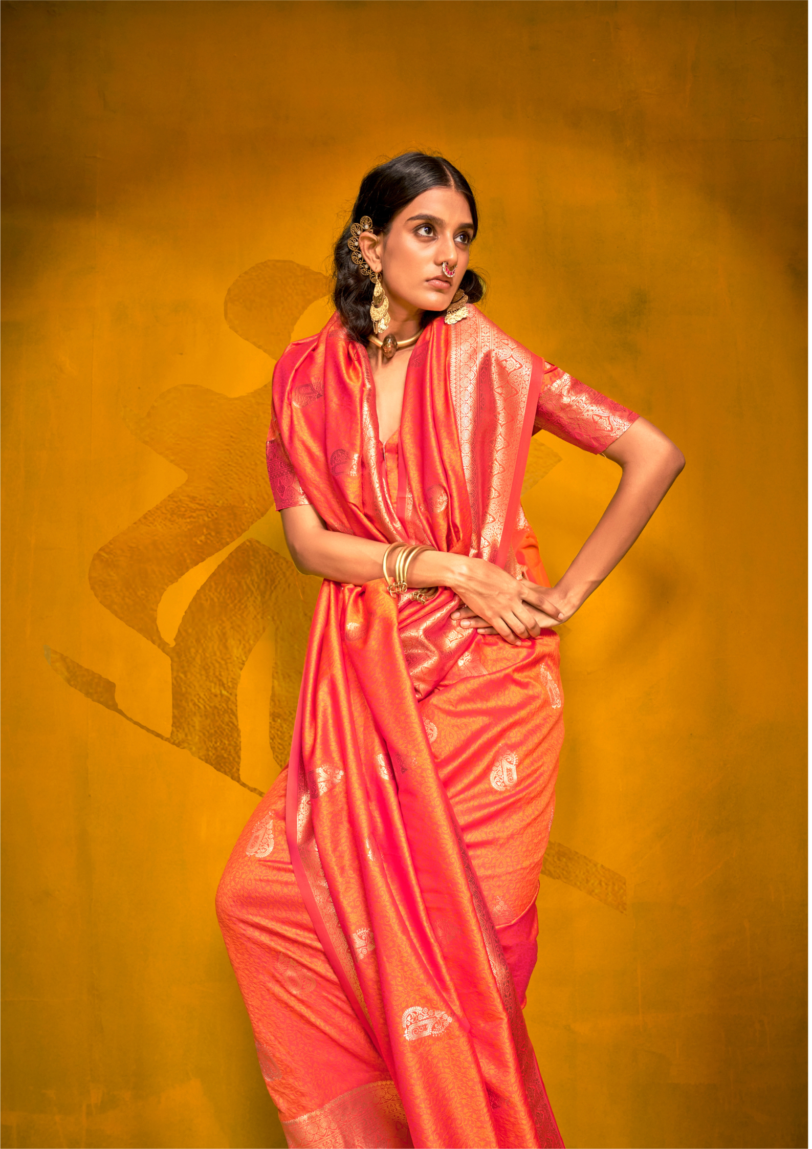 ORANGE-TWO TONE HANDLOOM WEAVING SILK