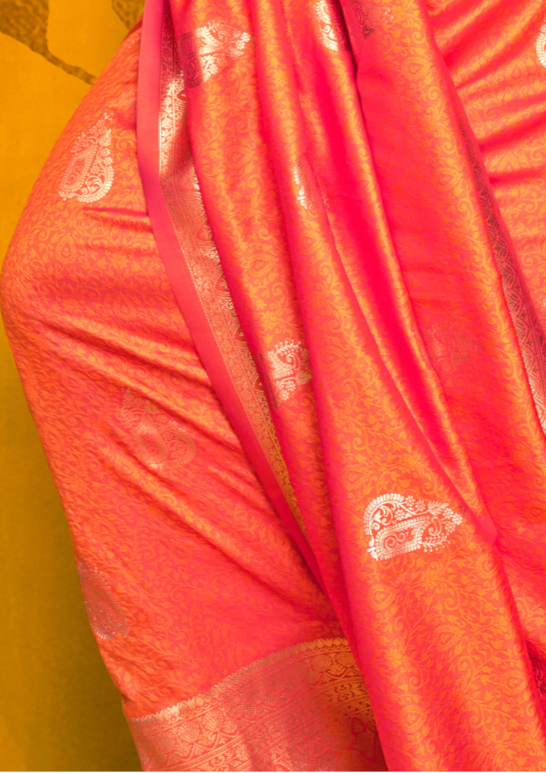 ORANGE-TWO TONE HANDLOOM WEAVING SILK