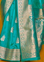 TEAL BLUE-TWO TONE HANDLOOM WEAVING SILK