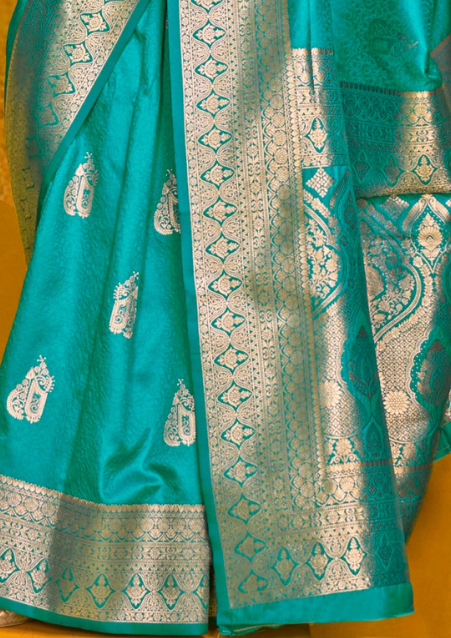 TEAL BLUE-TWO TONE HANDLOOM WEAVING SILK