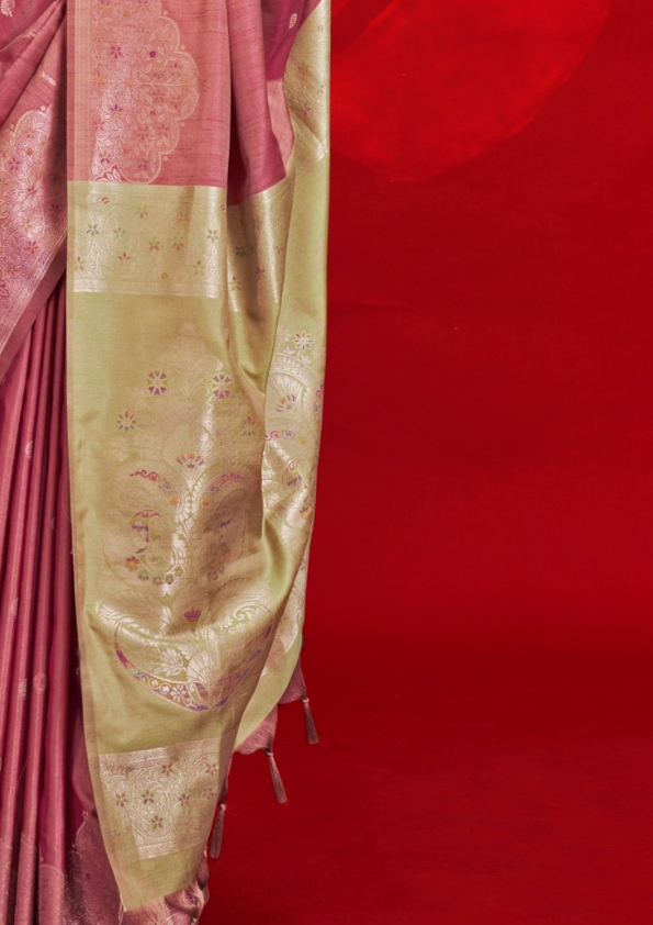 PINK  SILK - HANDLOOM WEAVING - CONTRAST IKKAT PALLU