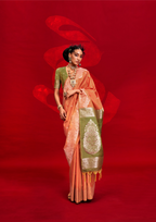 ORANGE SILK - HANDLOOM WEAVING - CONTRAST IKKAT PALLU