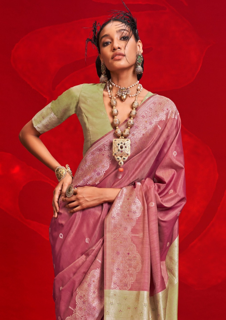 PINK  SILK - HANDLOOM WEAVING - CONTRAST IKKAT PALLU