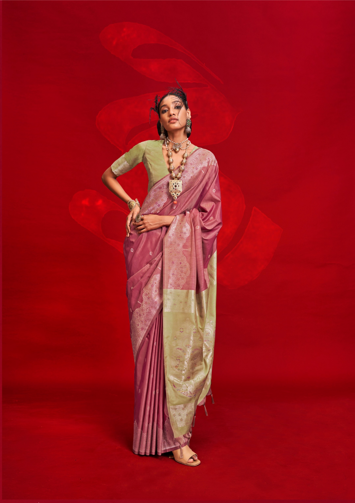 PINK  SILK - HANDLOOM WEAVING - CONTRAST IKKAT PALLU