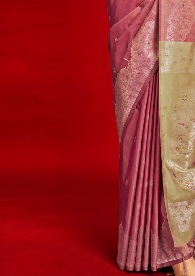 PINK  SILK - HANDLOOM WEAVING - CONTRAST IKKAT PALLU