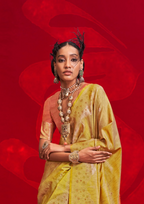YELLOW SILK - HANDLOOM WEAVING - CONTRAST IKKAT PALLU