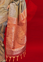 GOLD SILK - HANDLOOM WEAVING - CONTRAST IKKAT PALLU