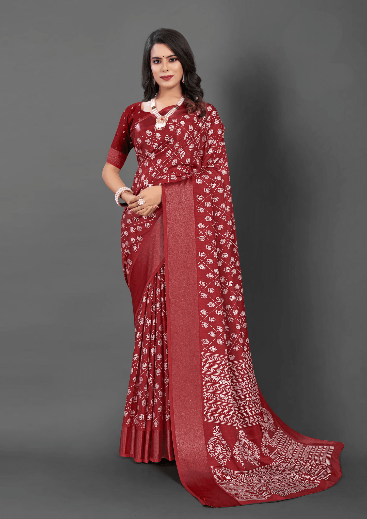 Saree Red Dola Floral Print Saree - SaviDurga