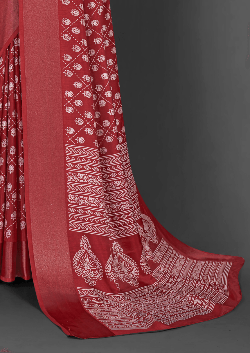 Saree Red Dola Floral Print Saree - SaviDurga