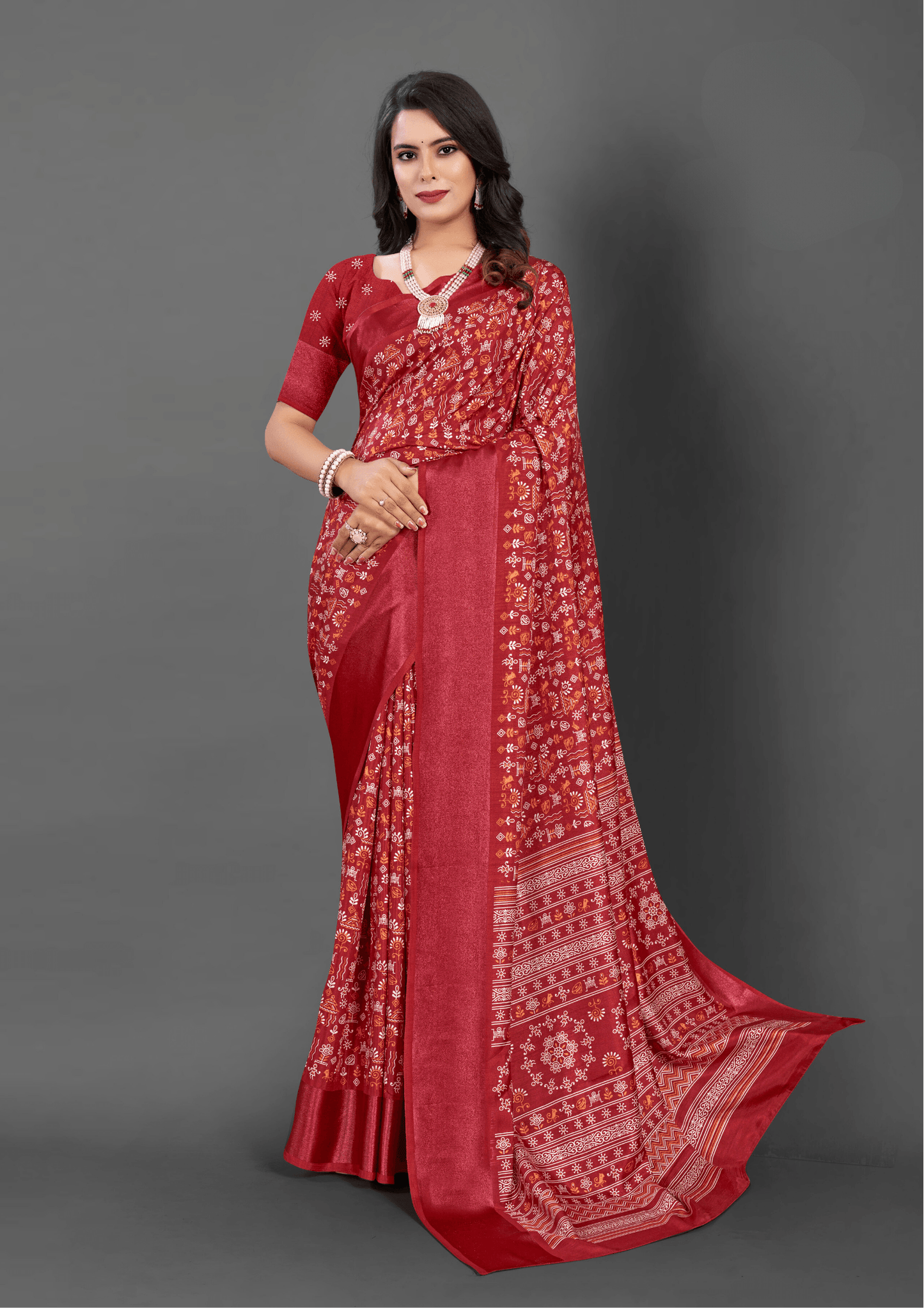 Saree Red Dola Printed saree - SaviDurga