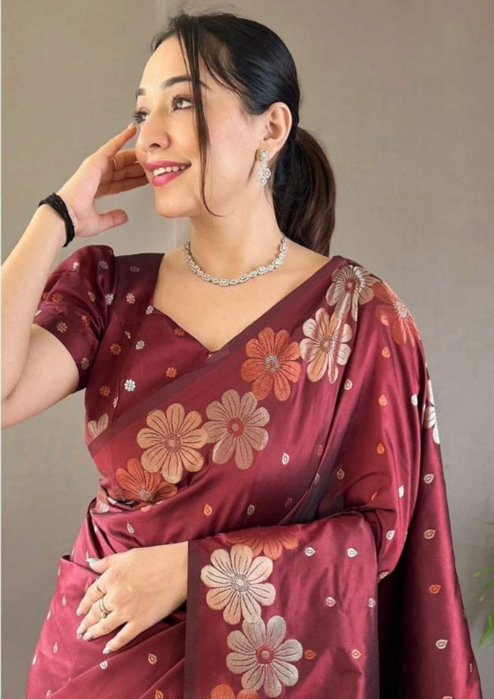 Soft Lichi Silk Red Saree