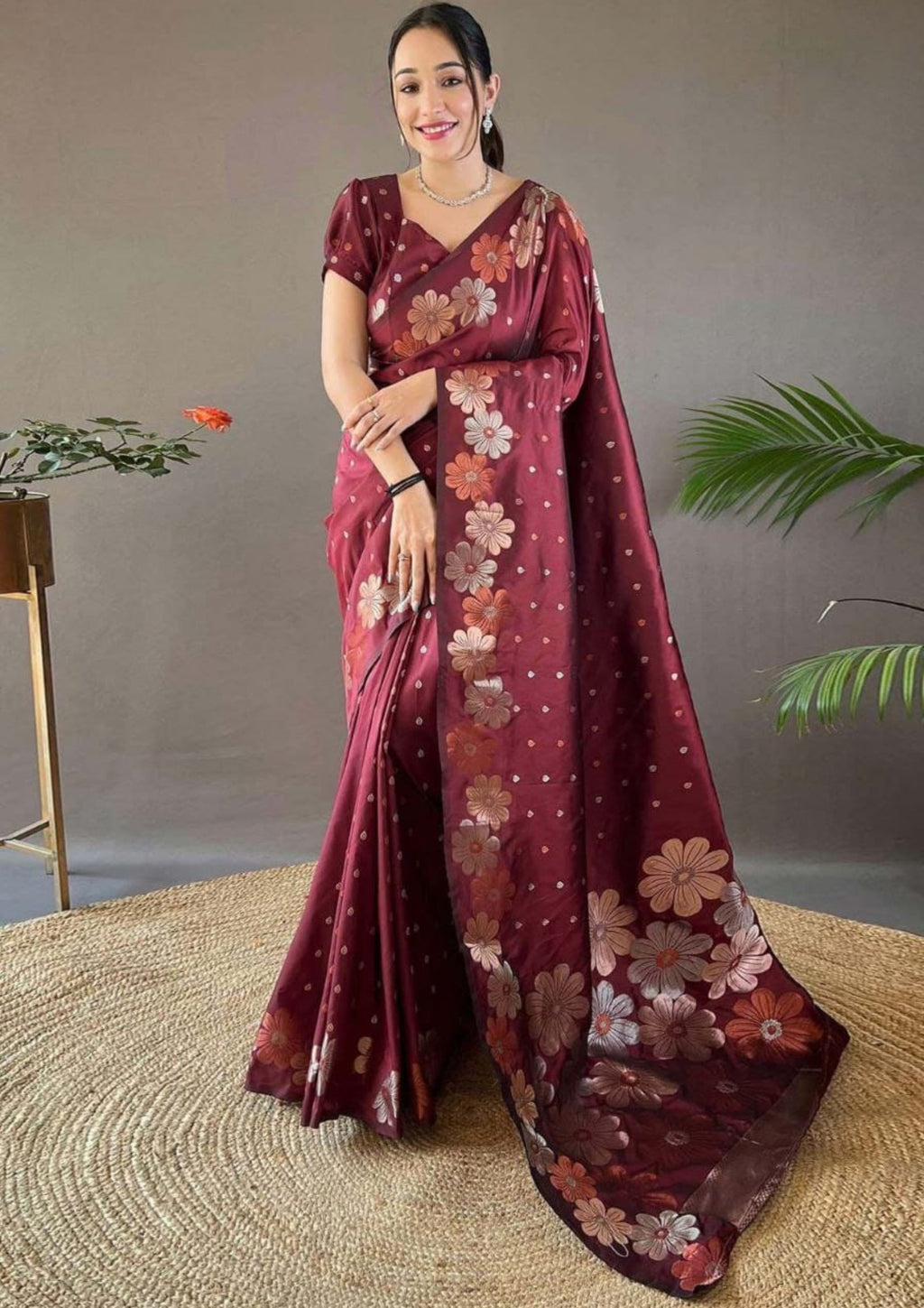 Soft Lichi Silk Red Saree