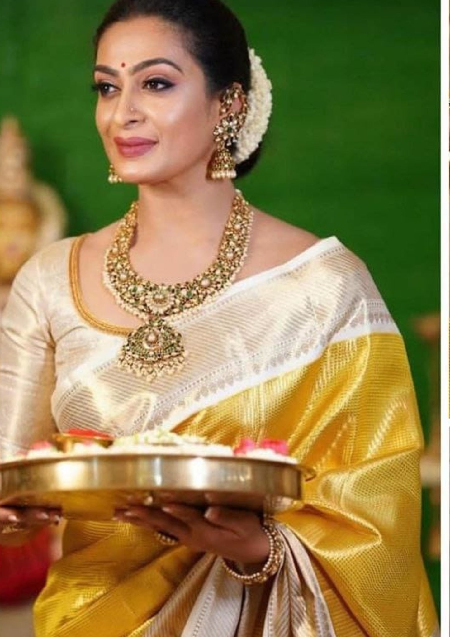 Bridal Tissue Silk White and Golden Saree