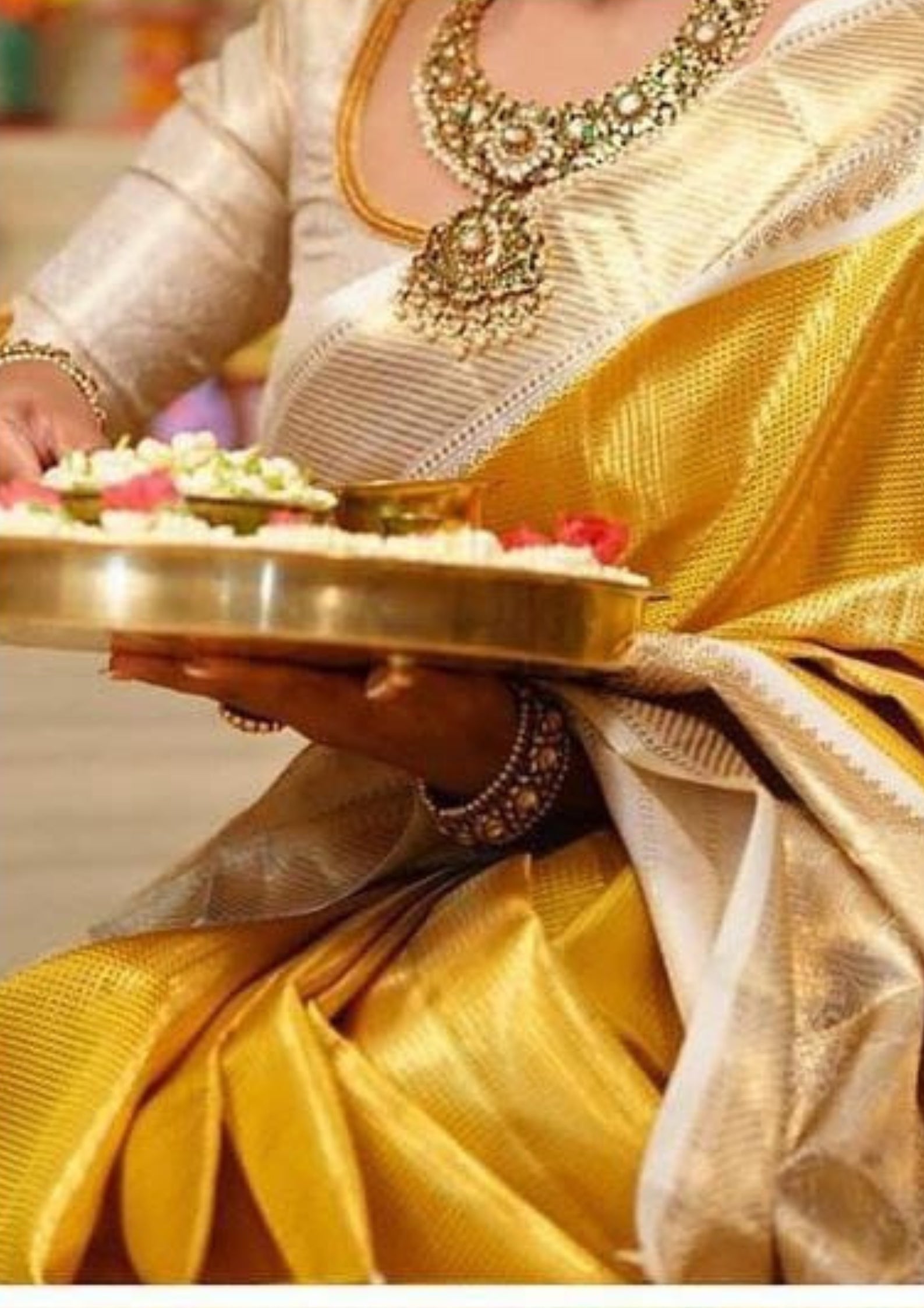 Bridal Tissue Silk White and Golden Saree