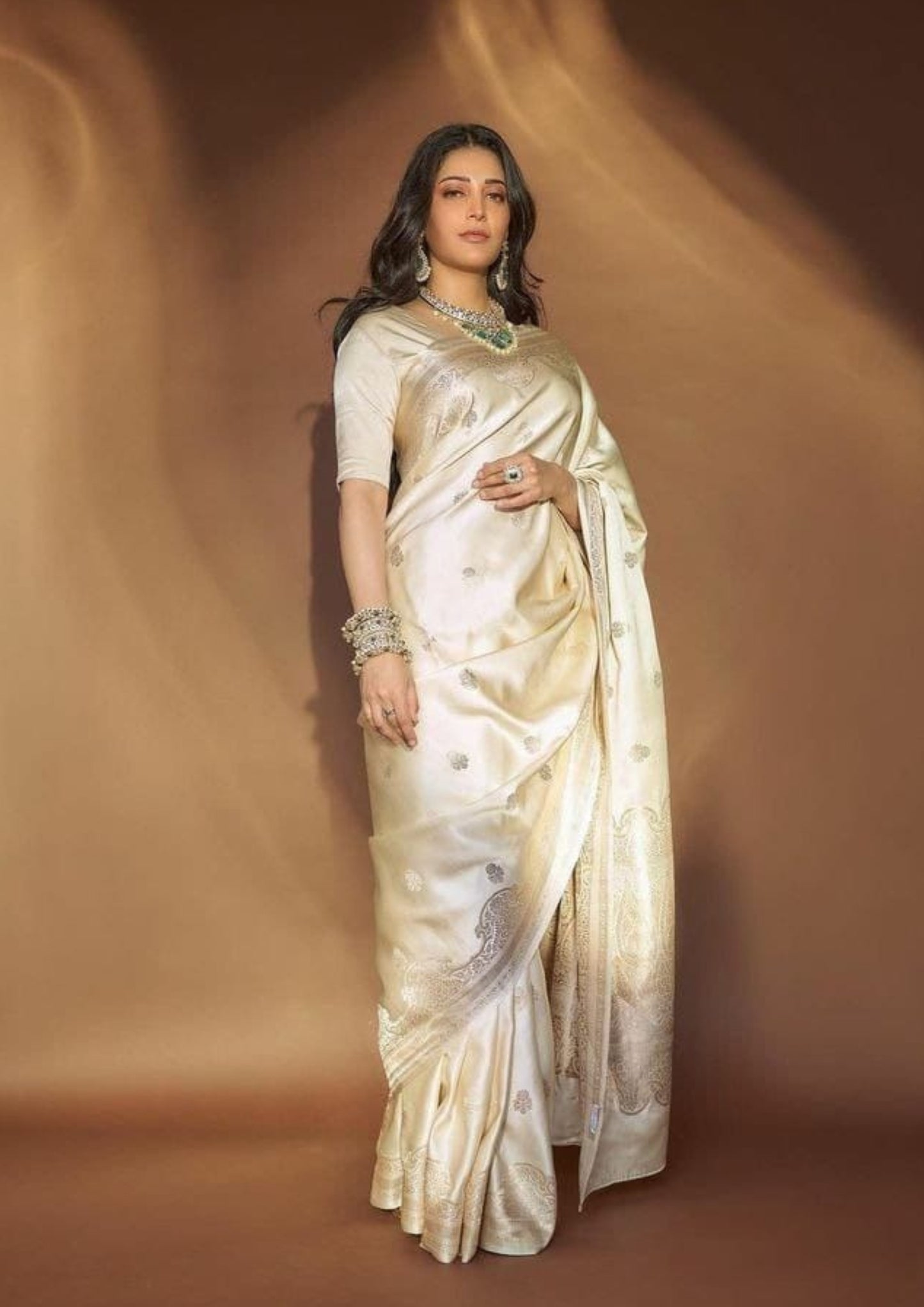 Banarasi Soft Lichi Silk With Jacquard Border White Saree