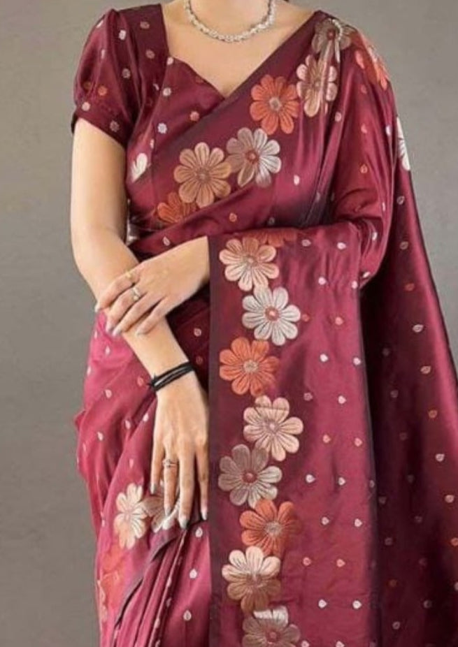 Soft Lichi Silk Red Saree
