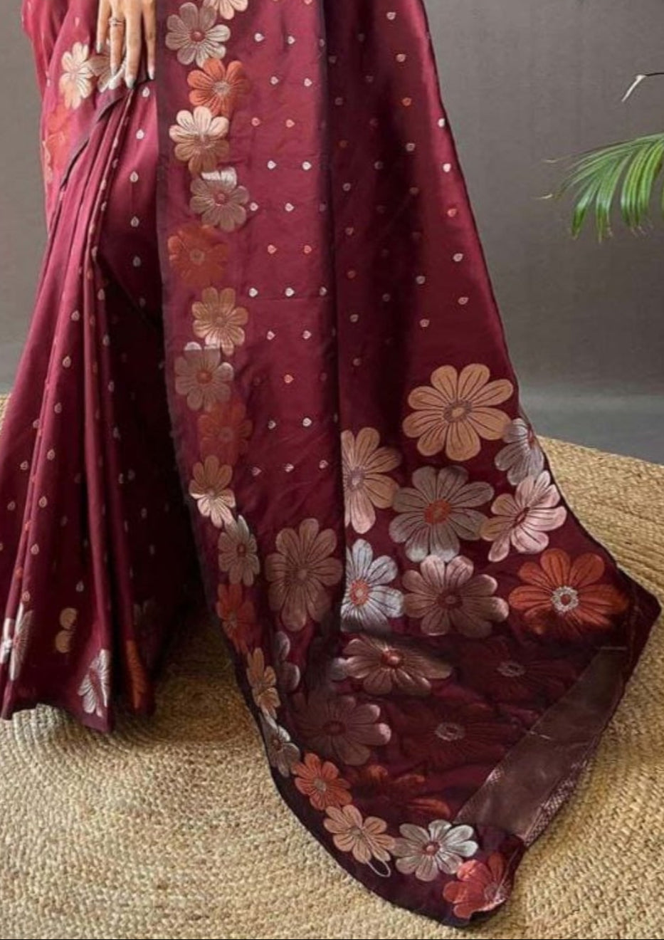 Soft Lichi Silk Red Saree