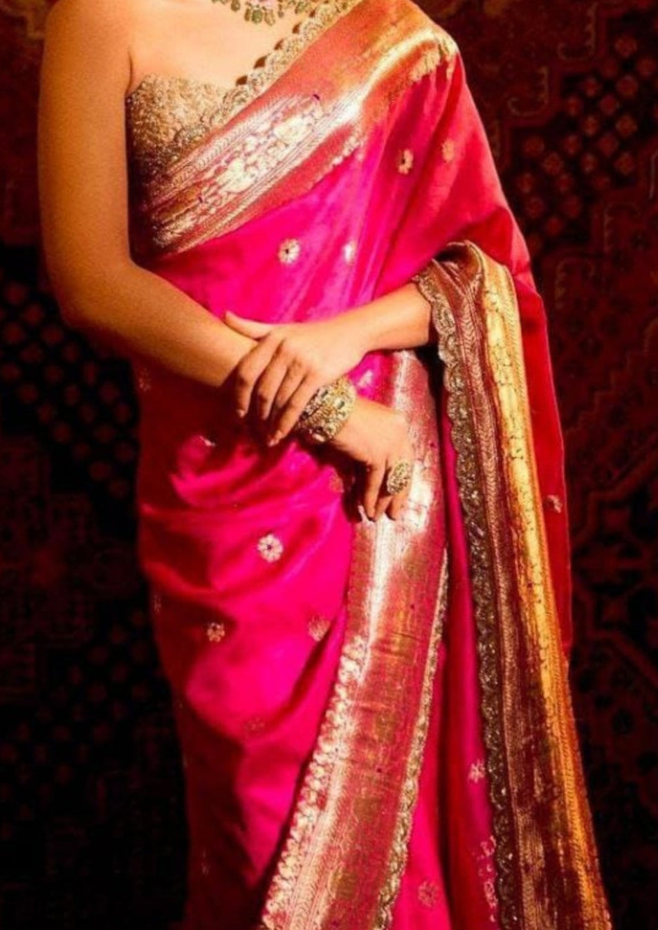 Banarasi Soft Lichi Silk With Jacquard Border Magenta Saree