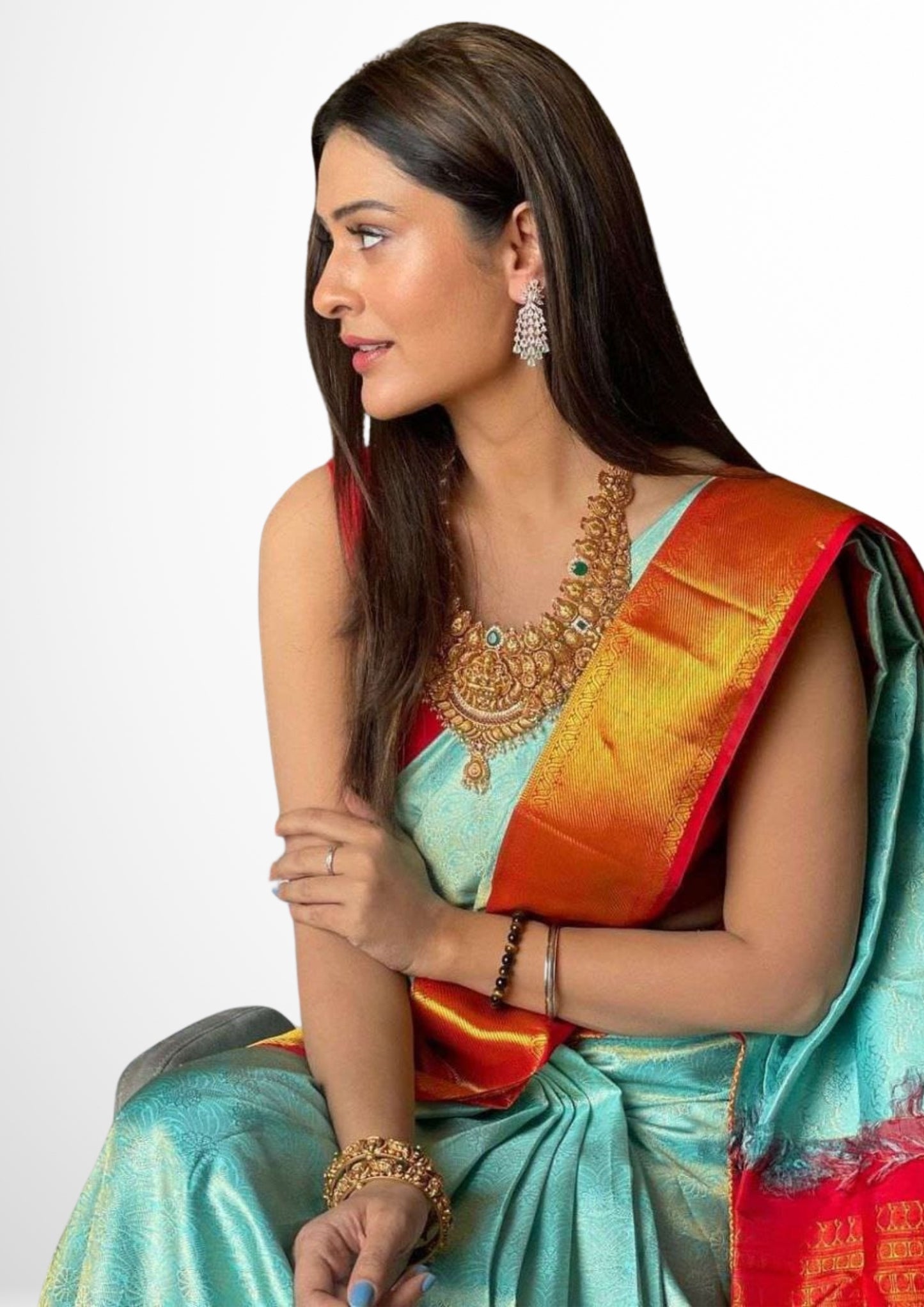 South Superhit Lichi Silk Teal Green Saree