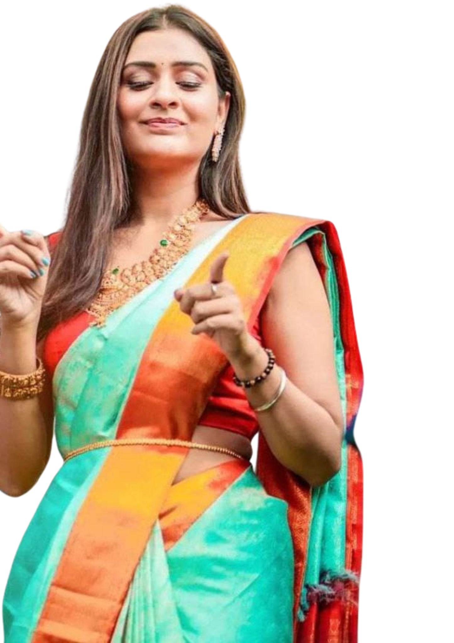 South Superhit Lichi Silk Teal Green Saree