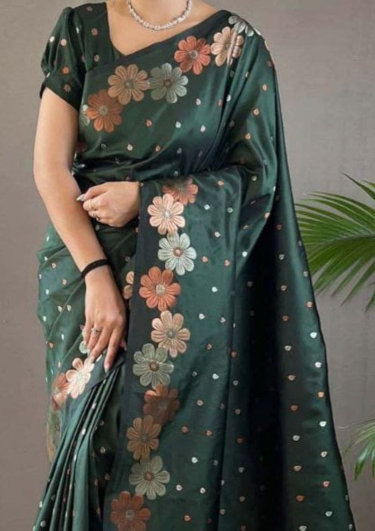 Soft Lichi Silk Green Saree