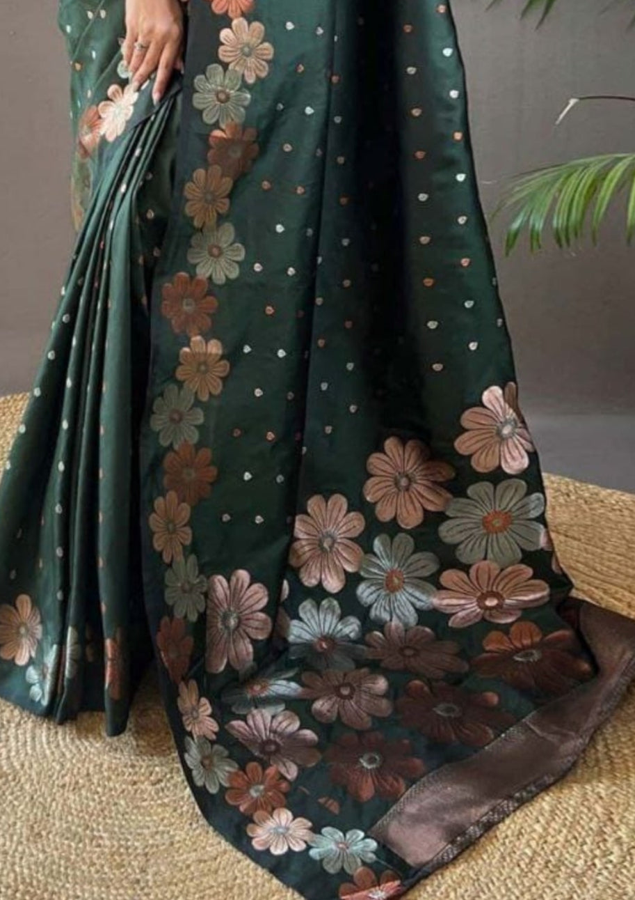 Soft Lichi Silk Green Saree