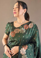 Soft Lichi Silk Green Saree