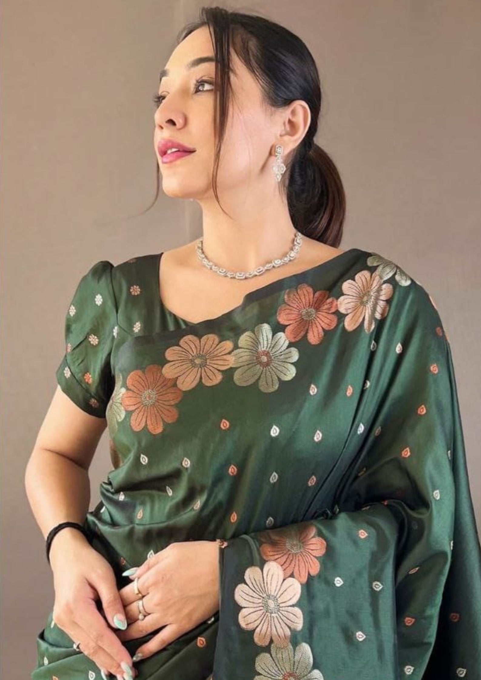 Soft Lichi Silk Green Saree