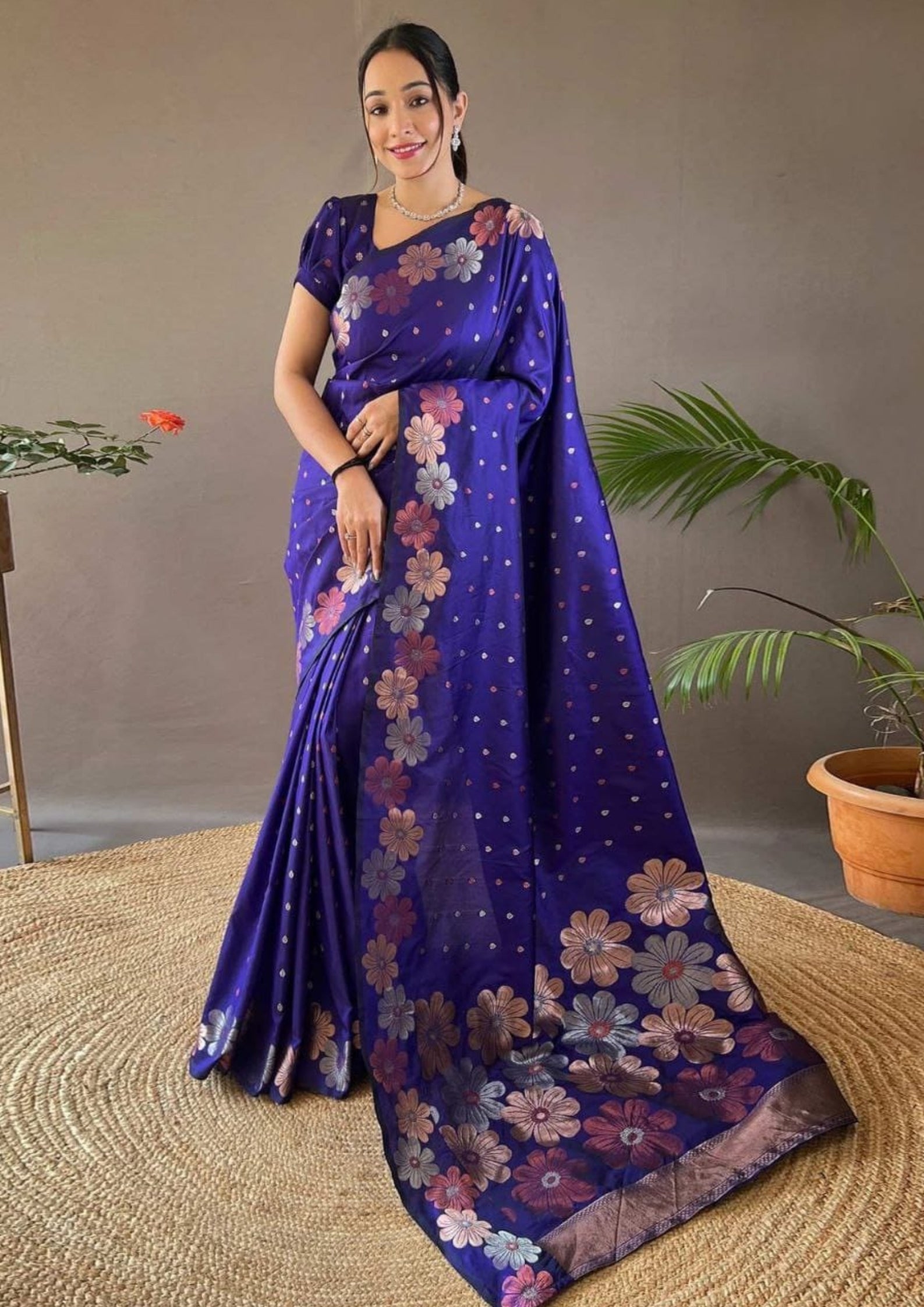 Soft Lichi Silk Blue Saree