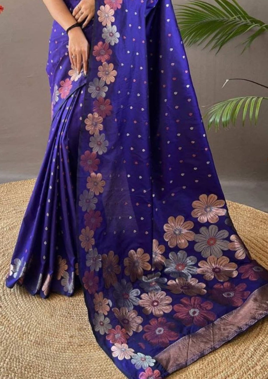 Soft Lichi Silk Blue Saree