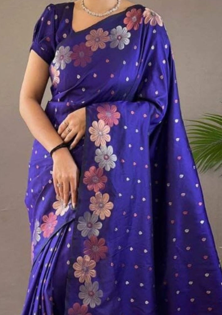 Soft Lichi Silk Blue Saree