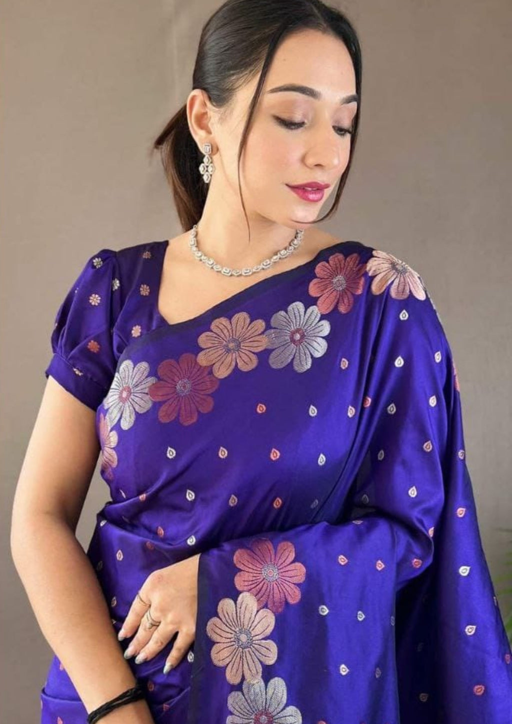 Soft Lichi Silk Blue Saree
