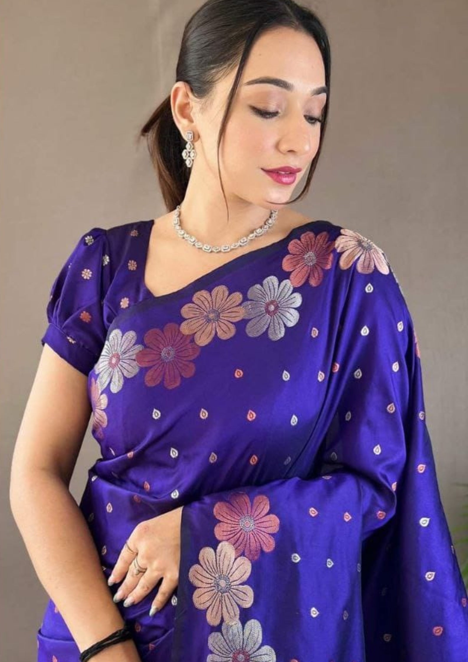 Soft Lichi Silk Blue Saree