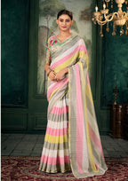 Soft Linen Multicolour Strips Grey Saree