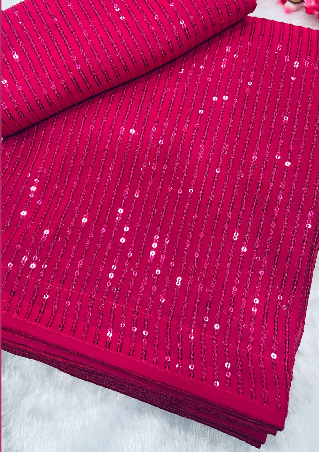 Shimmering Hot Pink Party Wear Georgette Saree