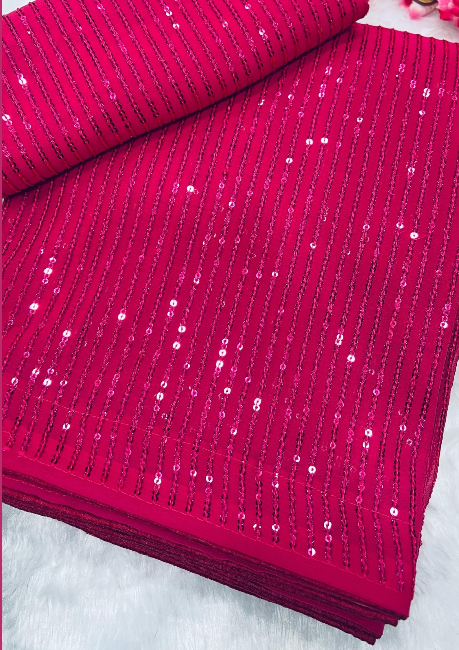 Shimmering Hot Pink Party Wear Georgette Saree