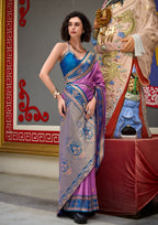 Kanjivaram Tissue Silk  Exotic Zari Work Blue Border Mauve Pink Saree