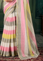 Soft Linen Multicolour Strips Grey Saree