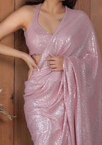 Shimmering Soft Pink Party Wear Georgette Saree